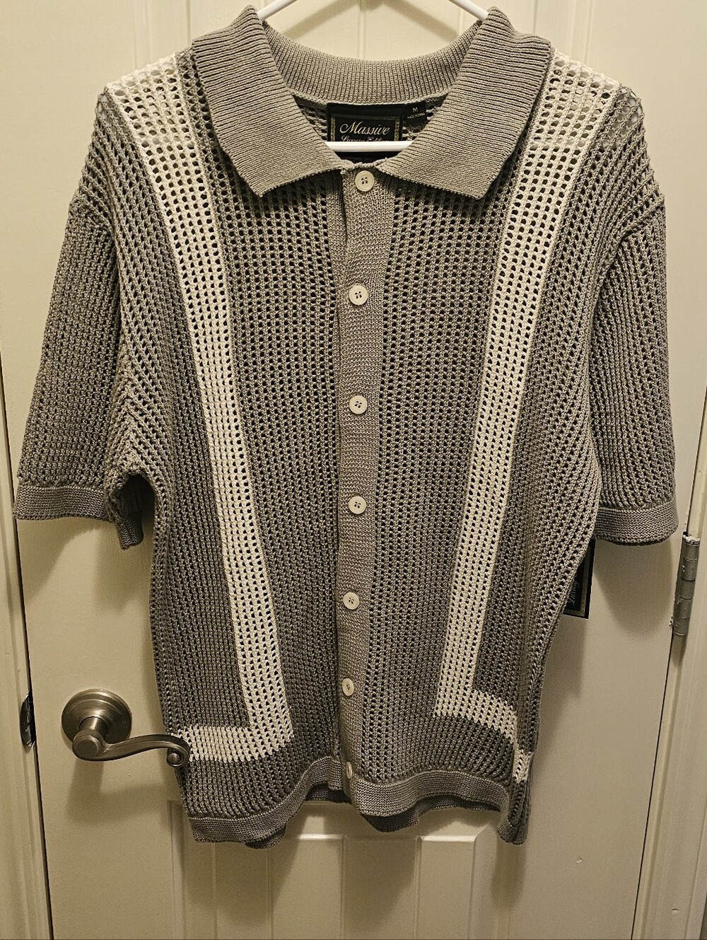 Men's Grey/White Massive Luxury Edition Crochet Sweater. Medium